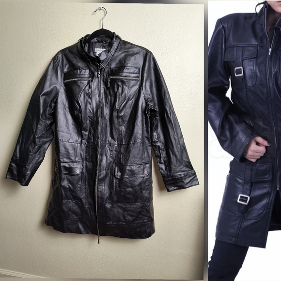 Jessica London Black Leather Jacket Smooth Glossy Finish Size 14 - Picture 1 of 14